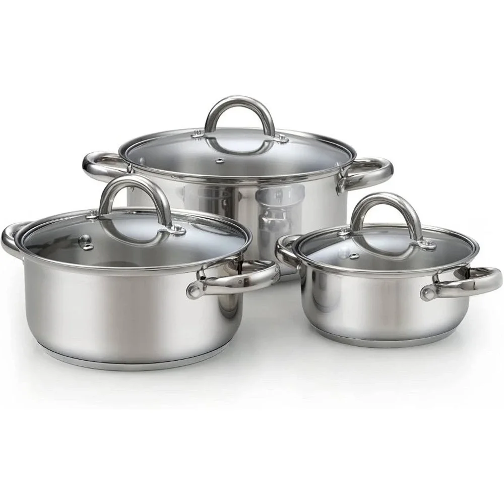 Cook N Home Basics Stainless Steel Cookware Sets, 6-Piece Pots and Pans NIB